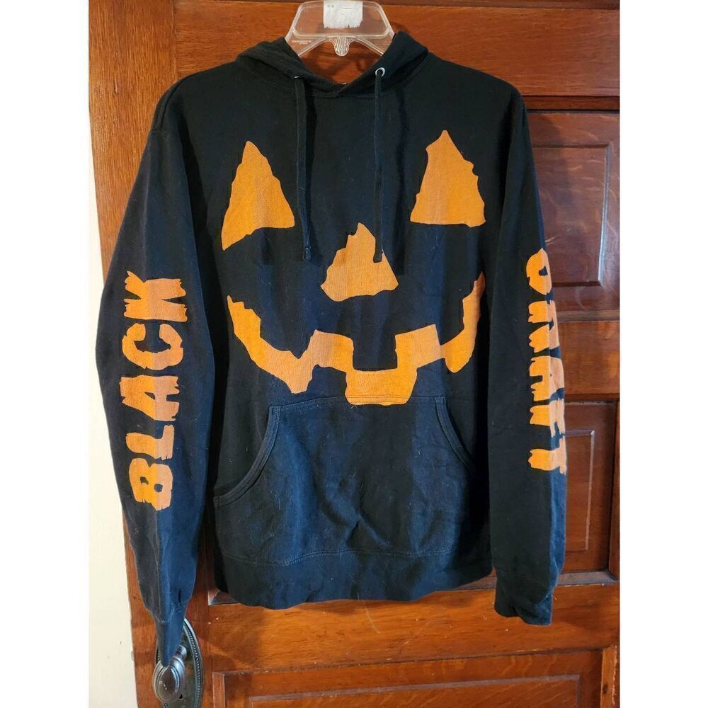 Black Craft XS Black Halloween Hoodie. Has Black Craft down each arm in orange a